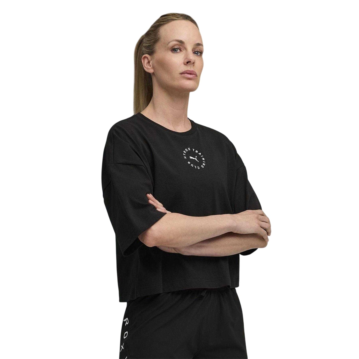 Puma Black - Side - Puma Womens-Ladies Hyrox Graphic Print Cropped T-Shirt