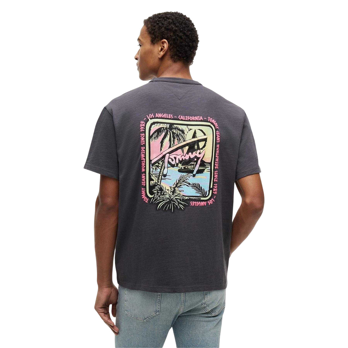 Washed Black - Back - Tommy Jeans Mens Signature Logo T-Shirt