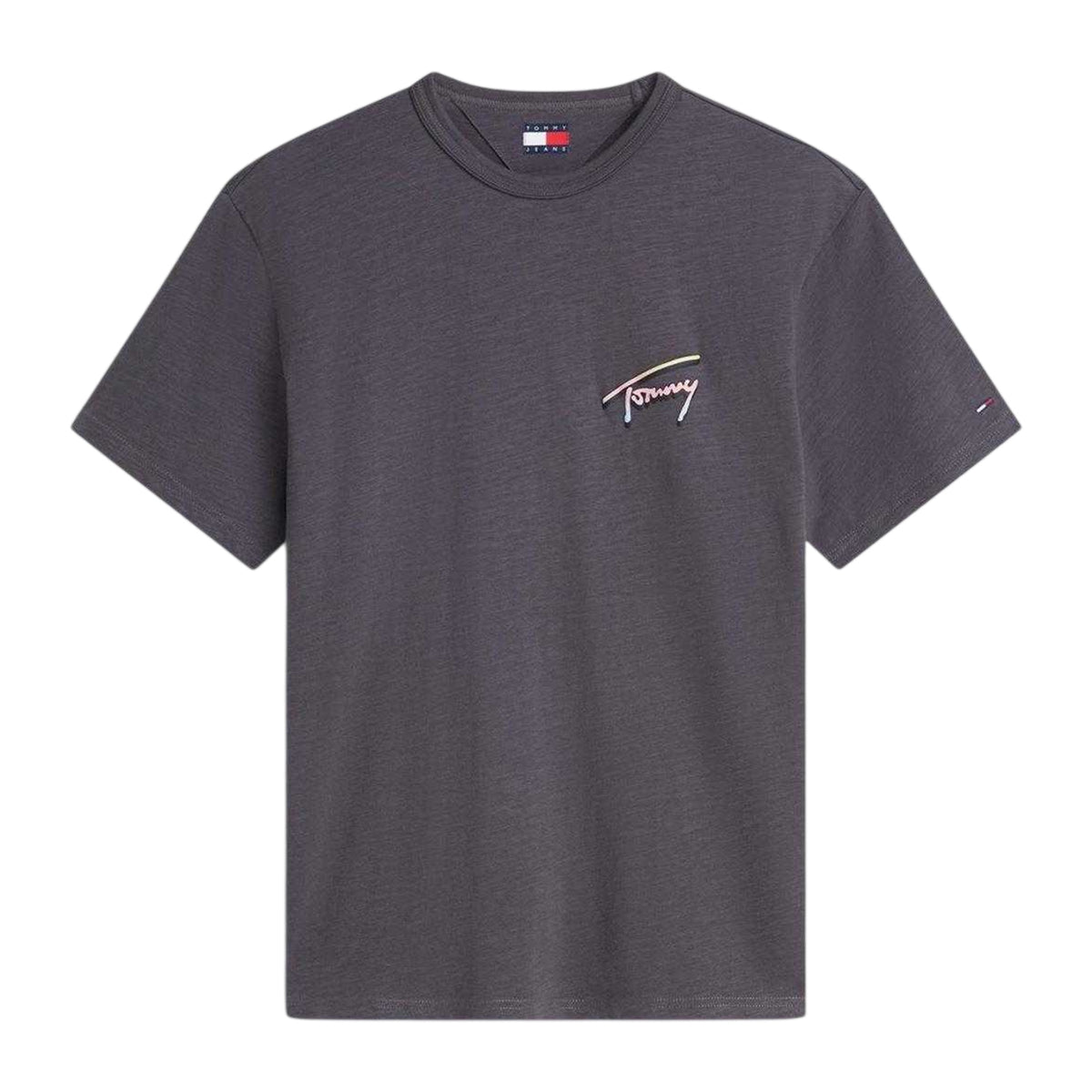 Washed Black - Front - Tommy Jeans Mens Signature Logo T-Shirt