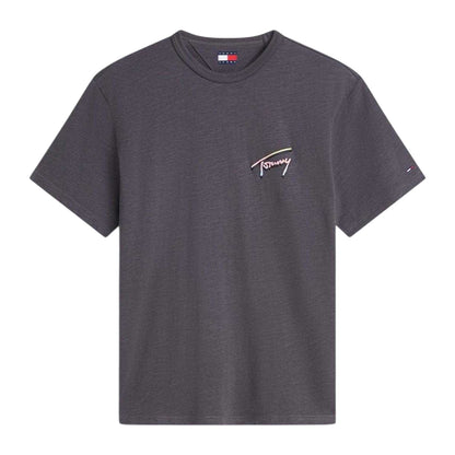 Washed Black - Front - Tommy Jeans Mens Signature Logo T-Shirt