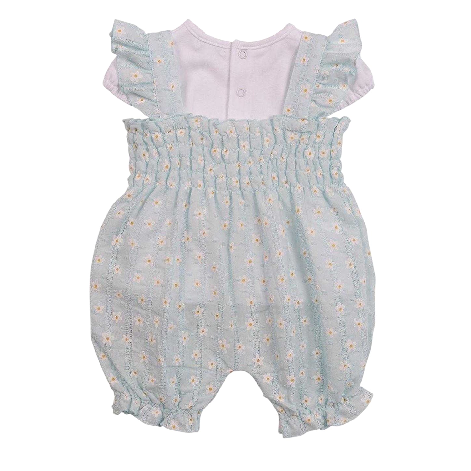 White-Aqua - Back - Mintini Baby Girls Daisy Babysuit