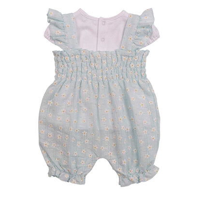 White-Aqua - Back - Mintini Baby Girls Daisy Babysuit