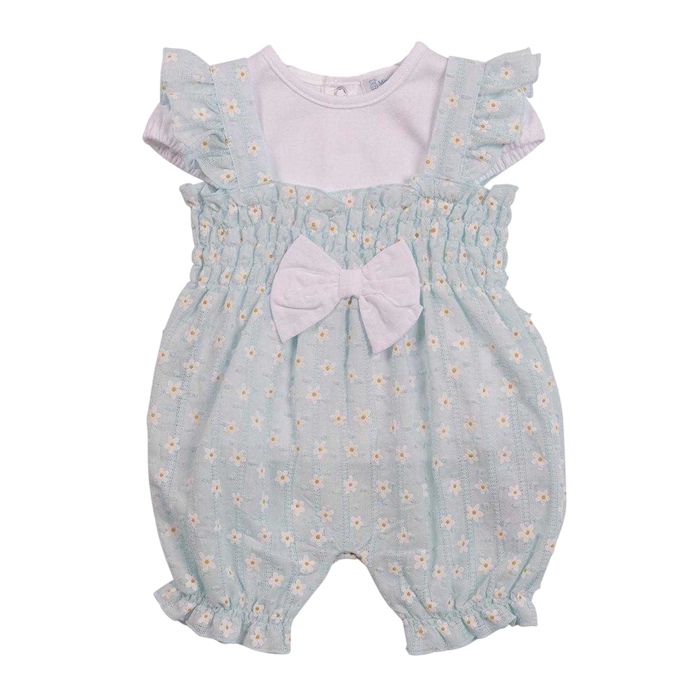 White-Aqua - Front - Mintini Baby Girls Daisy Babysuit