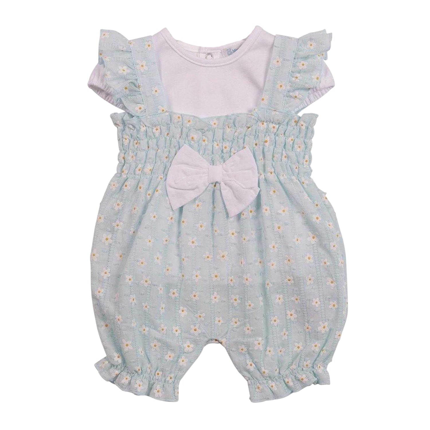 White-Aqua - Front - Mintini Baby Girls Daisy Babysuit