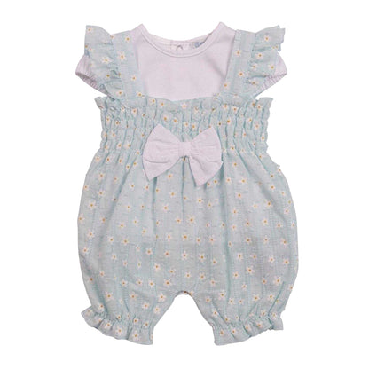 White-Aqua - Front - Mintini Baby Girls Daisy Babysuit