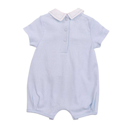 Blue - Back - Mintini Baby Embroidered Romper