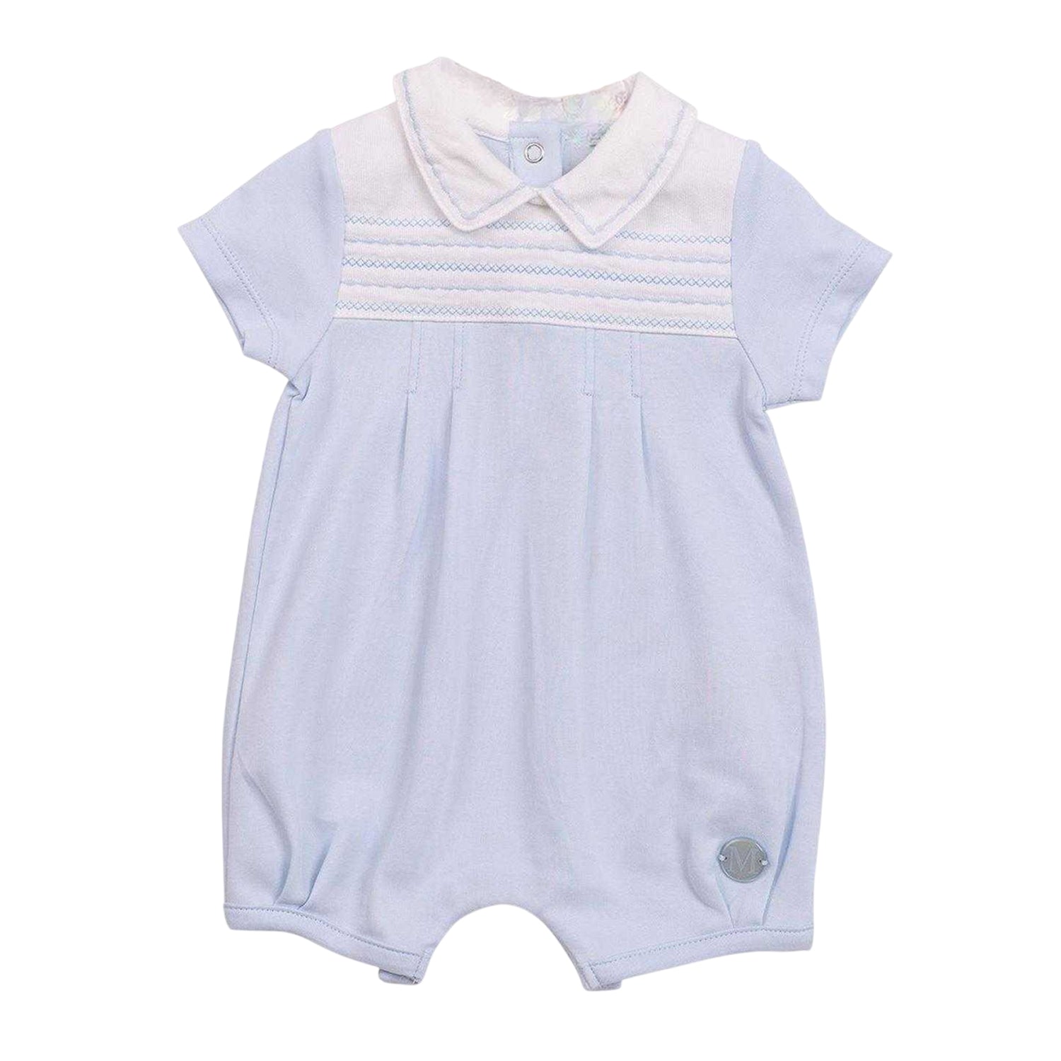 Blue - Front - Mintini Baby Embroidered Romper