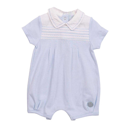 Blue - Front - Mintini Baby Embroidered Romper