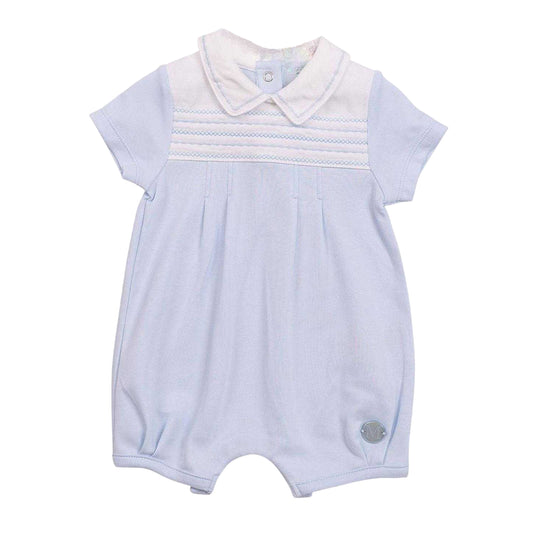 Blue - Front - Mintini Baby Embroidered Romper