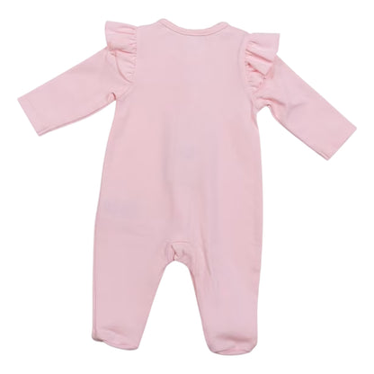 Pink - Back - Mintini Baby Girls Floral Long-Sleeved All-In-One Nightwear