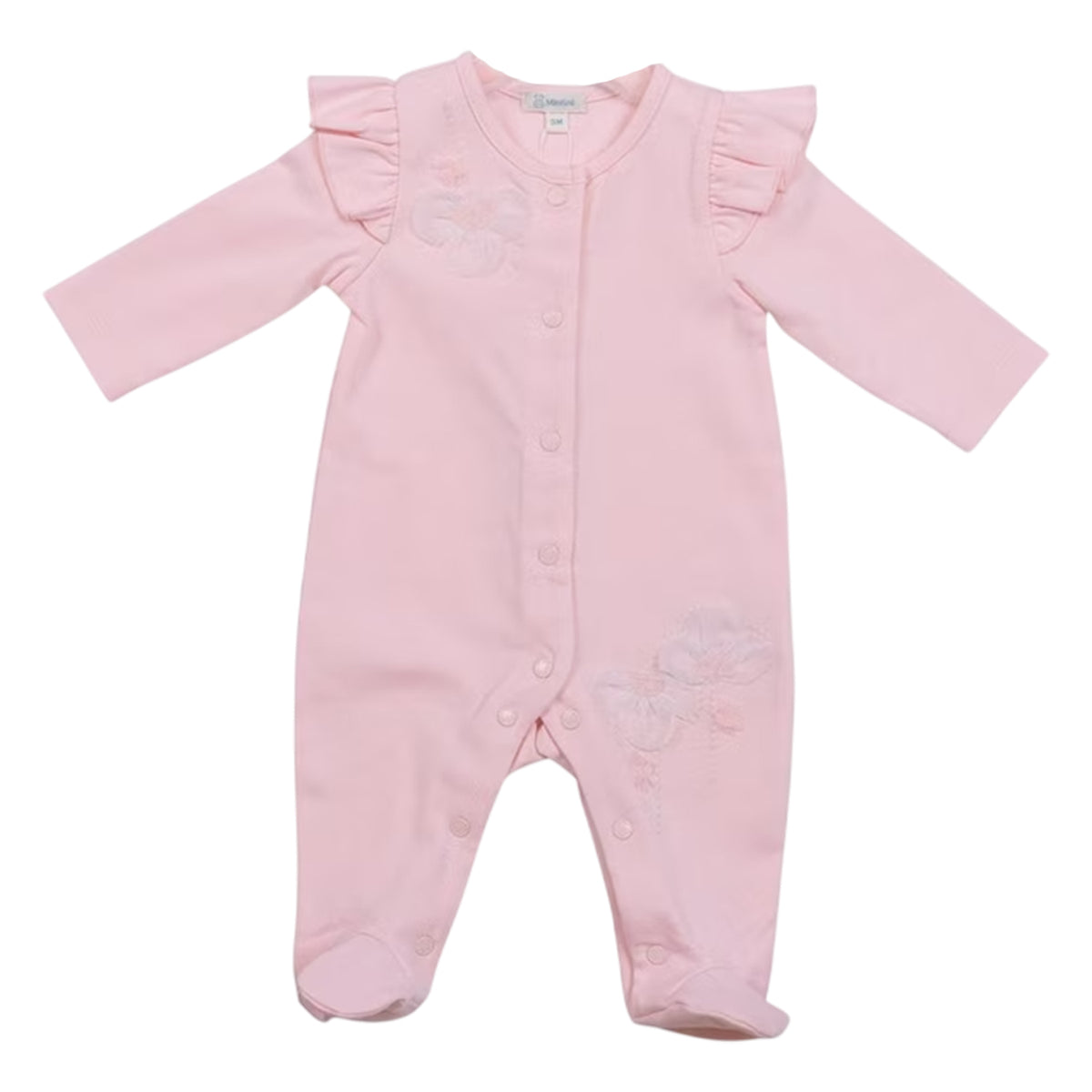 Pink - Front - Mintini Baby Girls Floral Long-Sleeved All-In-One Nightwear