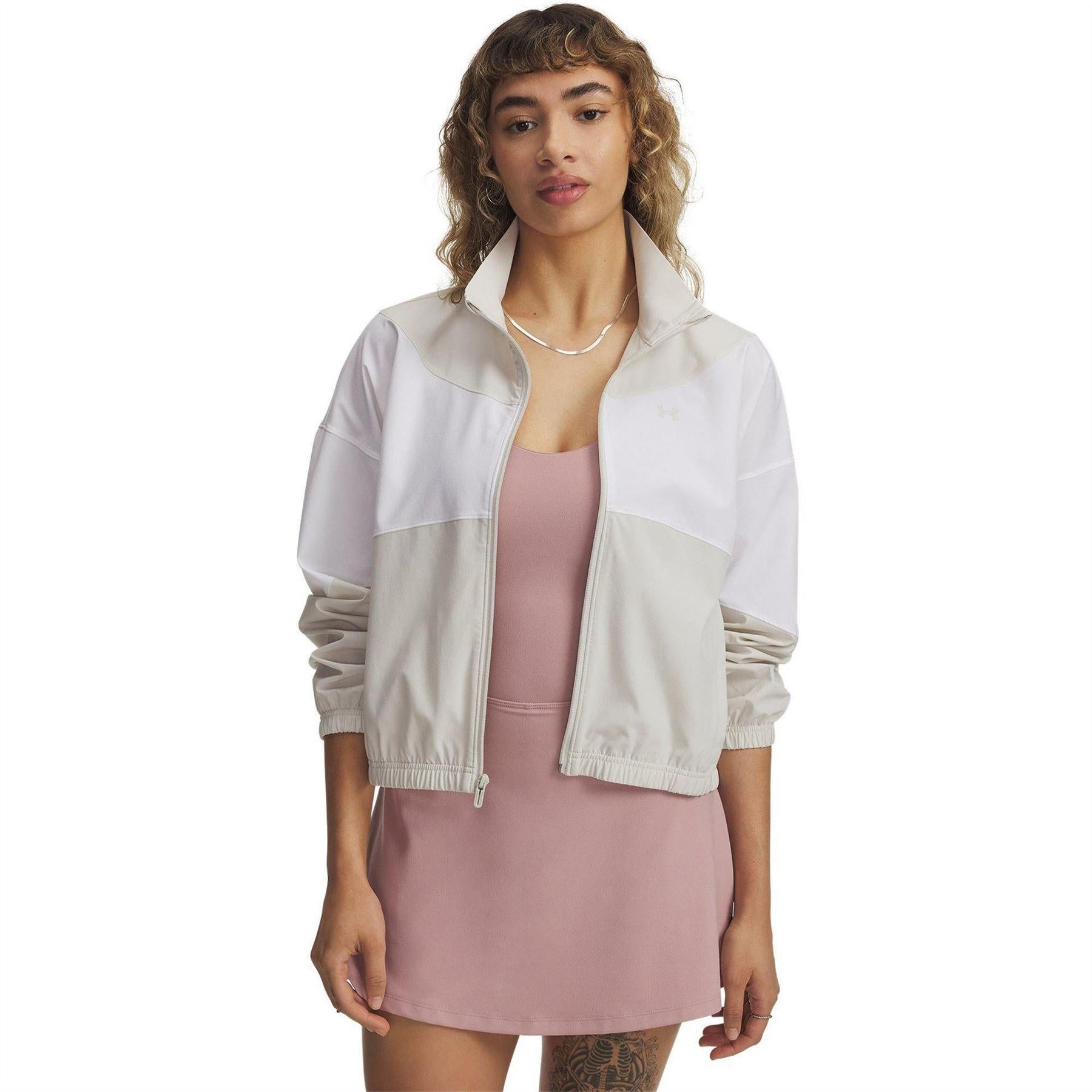 White - Front - Under Armour Womens-Ladies Rival Woven Lightweight Relaxed Fit Jacket