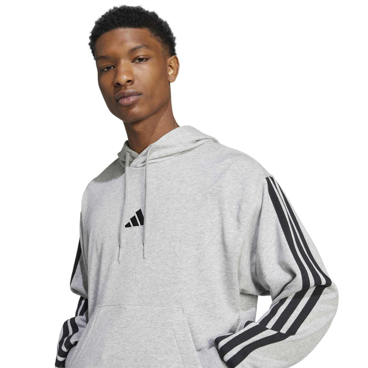 Medium Heather Grey - Side - Adidas Mens 3 Stripes Hoodie