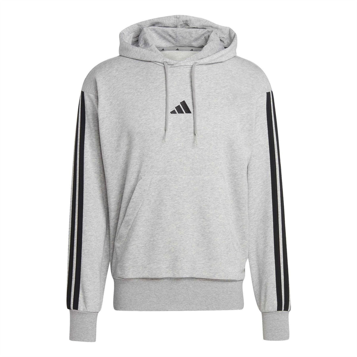 Medium Heather Grey - Front - Adidas Mens 3 Stripes Hoodie