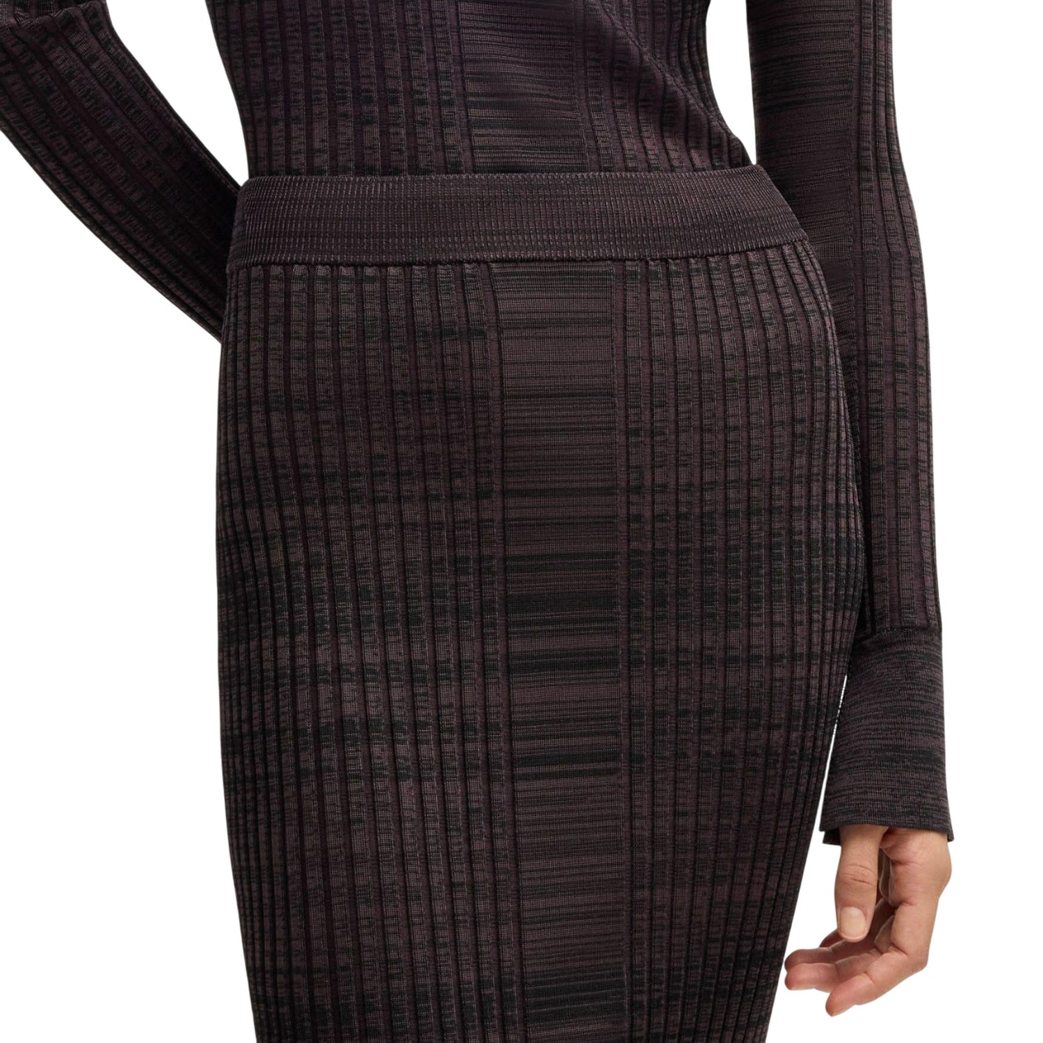 Brown - Side - Boss Womens-Ladies Farmina Ribbed Knitted Midi Skirt
