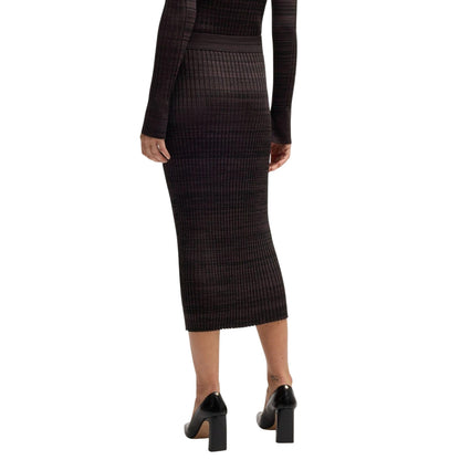 Brown - Back - Boss Womens-Ladies Farmina Ribbed Knitted Midi Skirt