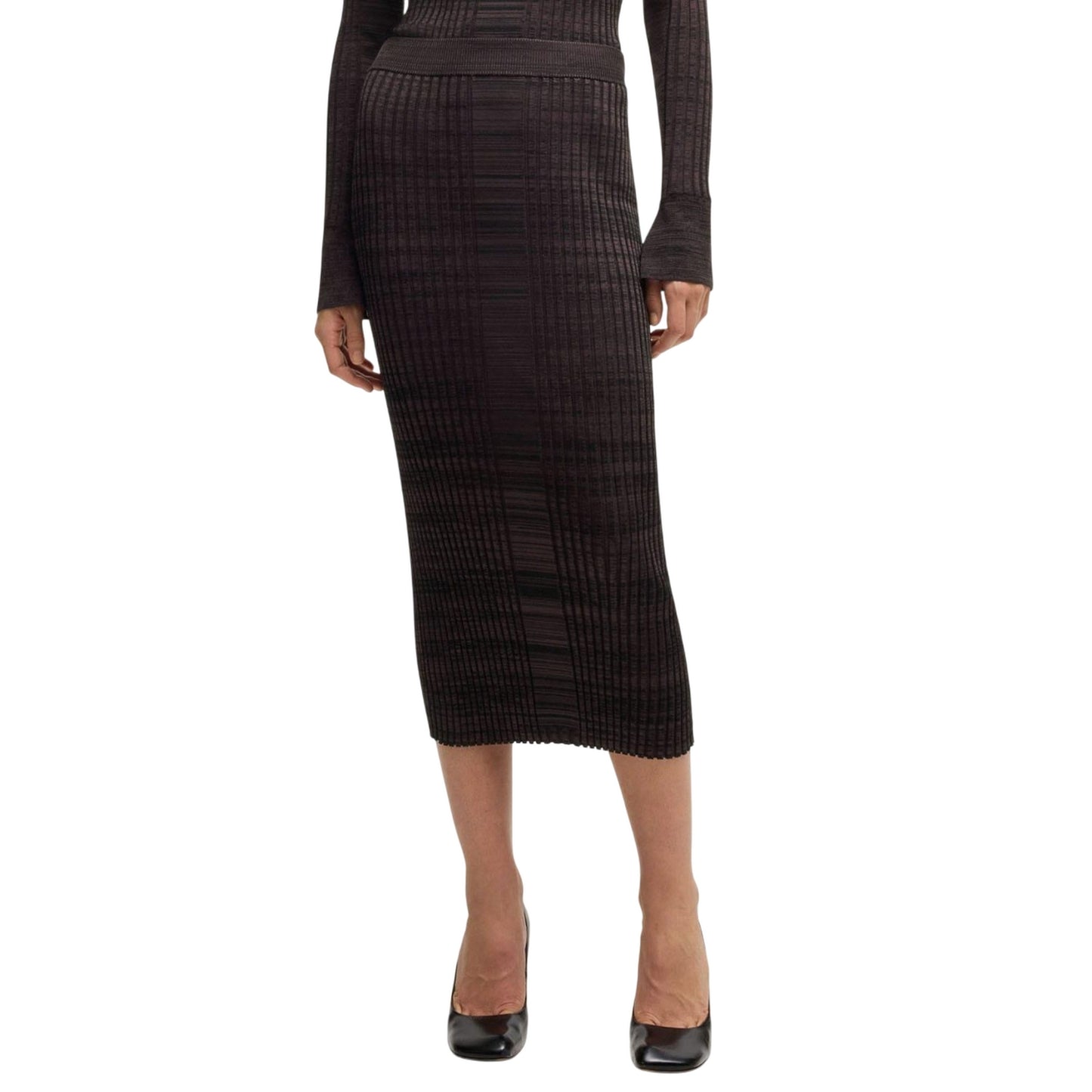 Brown - Lifestyle - Boss Womens-Ladies Farmina Ribbed Knitted Midi Skirt