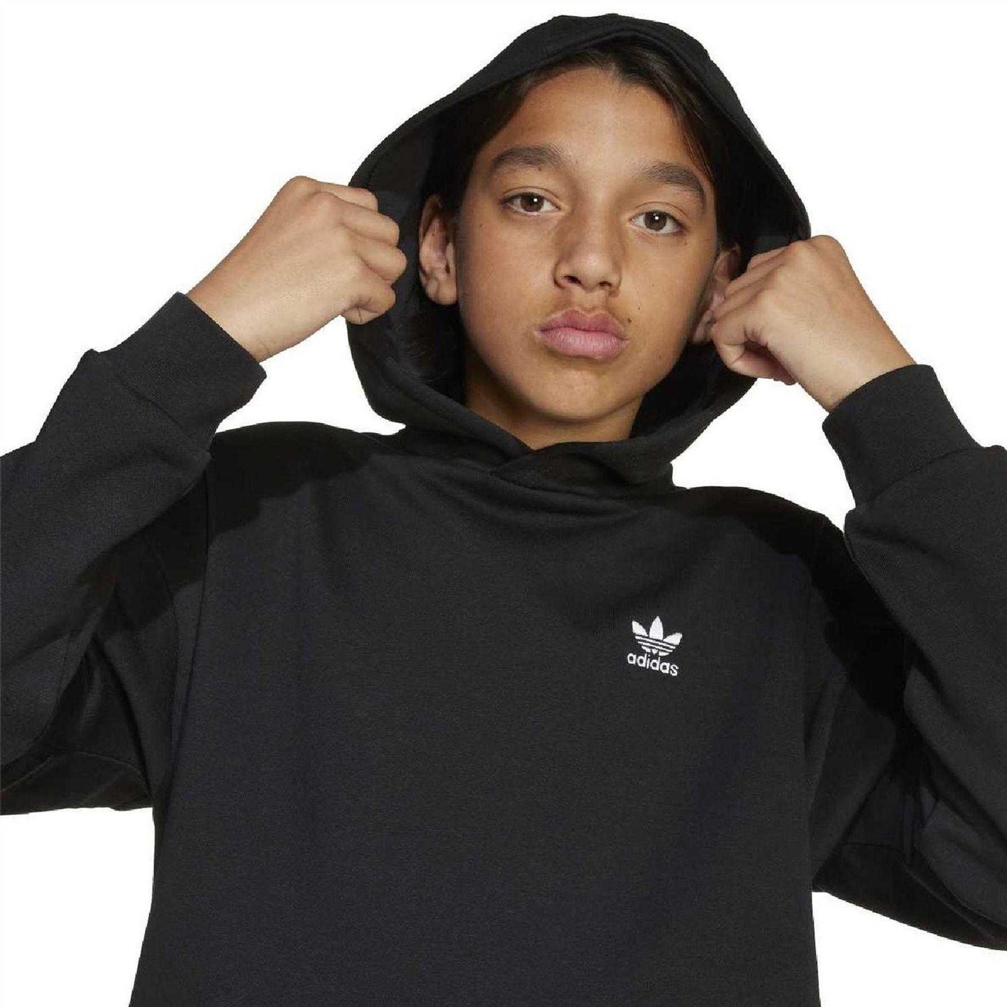 Black - Side - Adidas Childrens-Kids Originals Fleece Loose Hoodie