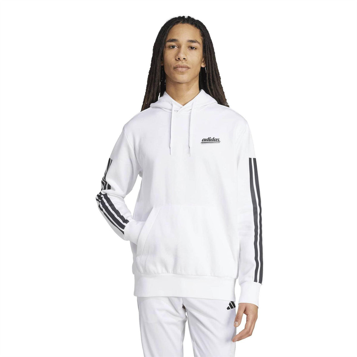 White - Side - Adidas Mens Script Logo Hoodie