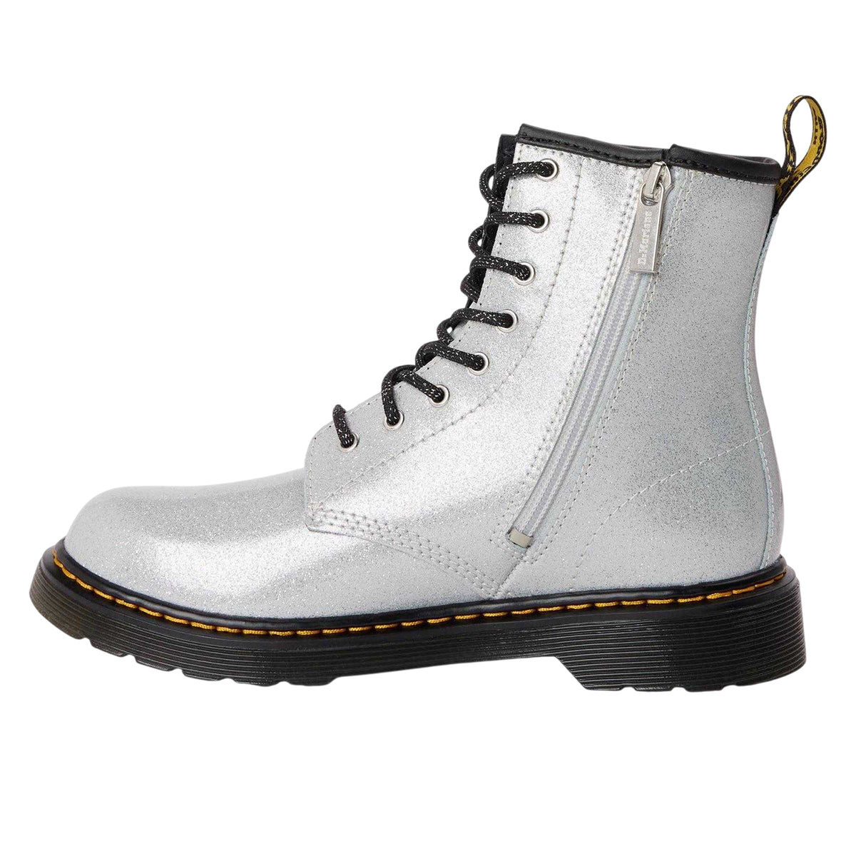 Silver - Back - Dr Martens Girls 1460 Leather Biker Boots