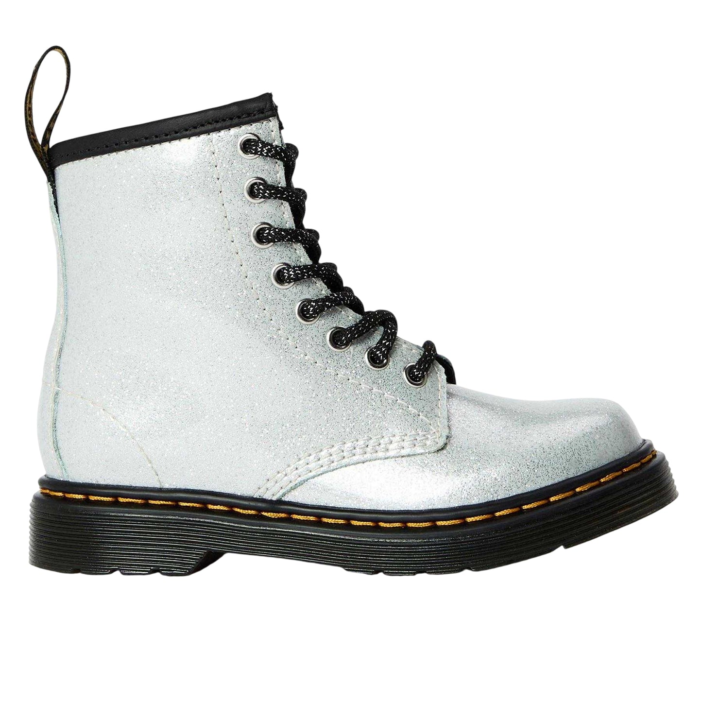 Silver - Front - Dr Martens Childrens-Kids Glitter Leather Lace Up Biker Boots
