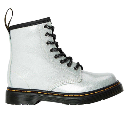 Silver - Front - Dr Martens Childrens-Kids Glitter Leather Lace Up Biker Boots