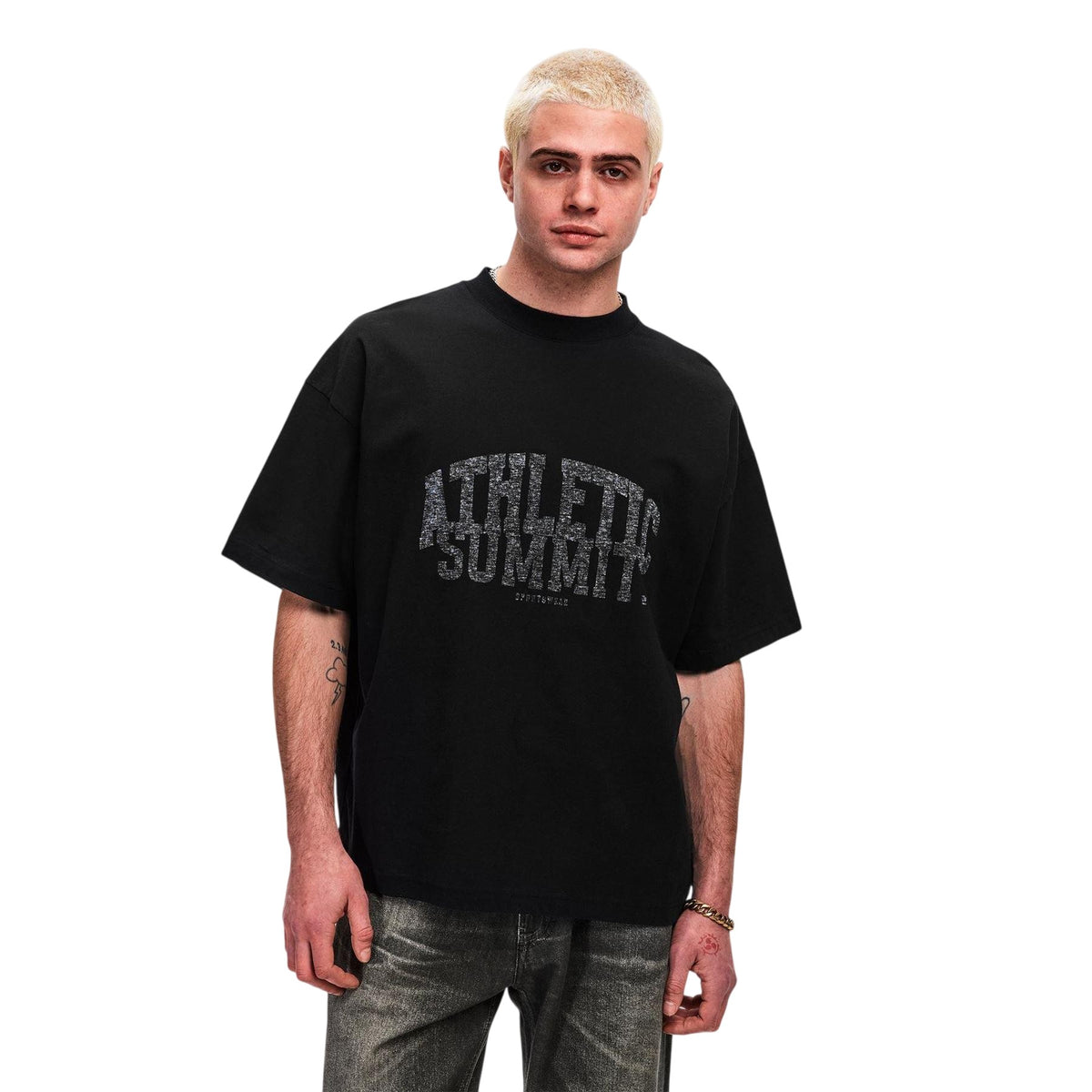 Black - Side - Summit Mens Graphic Print Oversized Athletic T-Shirt