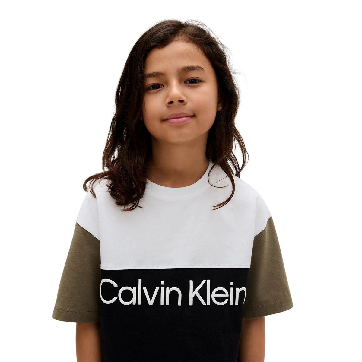 Black-Green-White - Side - Calvin Klein Childrens-Kids Colour Block T-Shirt