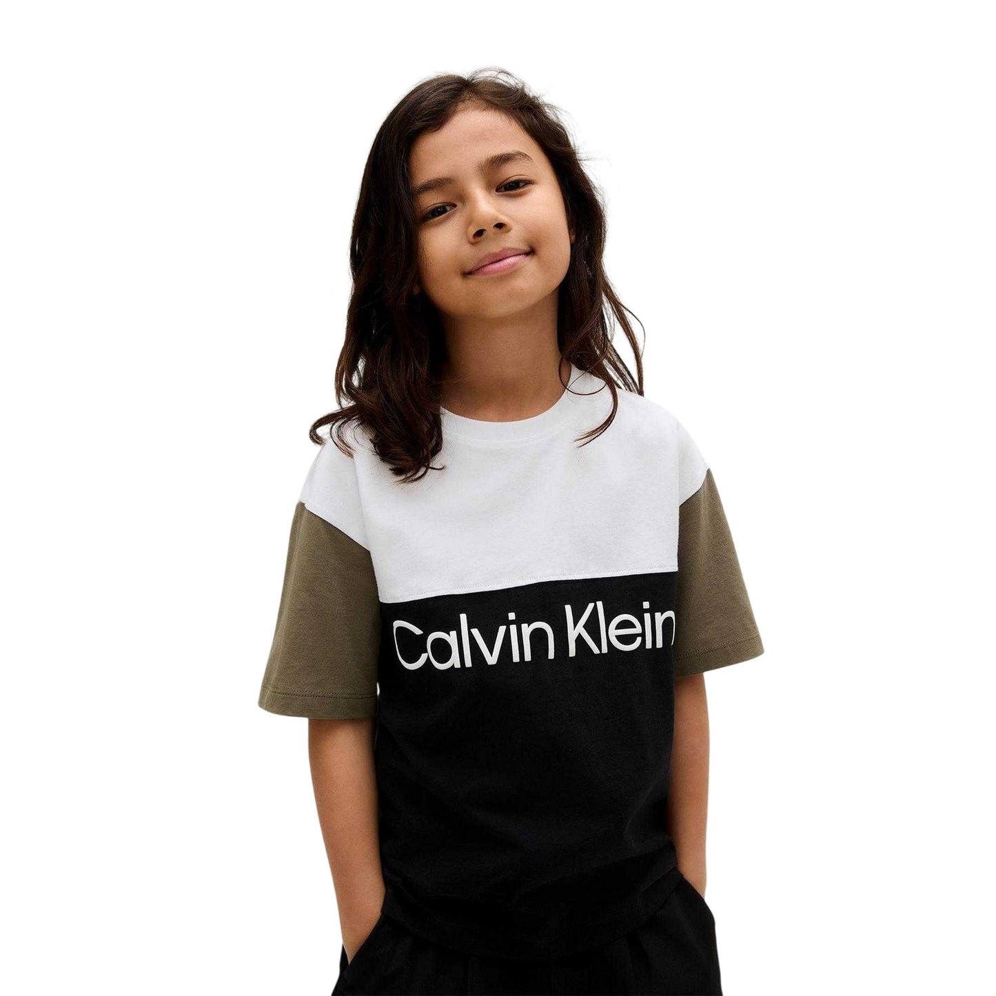 Black-Green-White - Lifestyle - Calvin Klein Childrens-Kids Colour Block T-Shirt