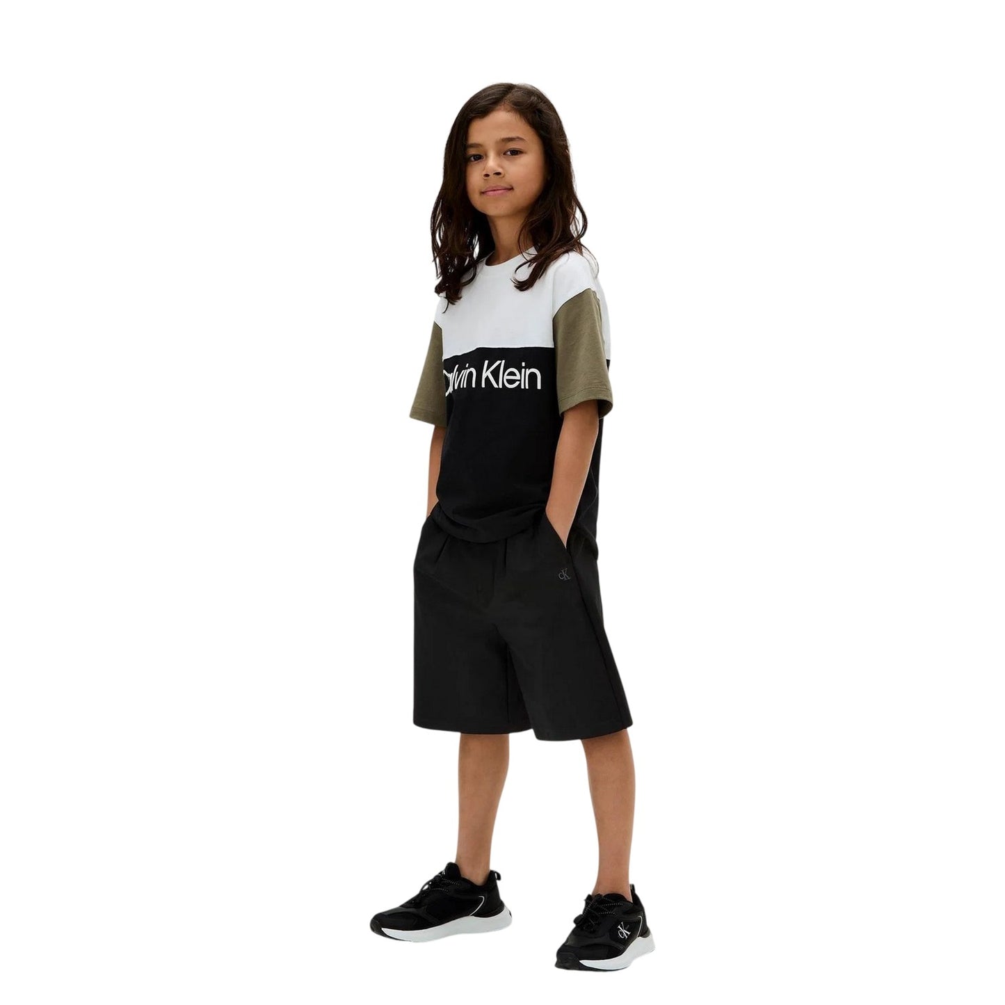Black-Green-White - Pack Shot - Calvin Klein Childrens-Kids Colour Block T-Shirt