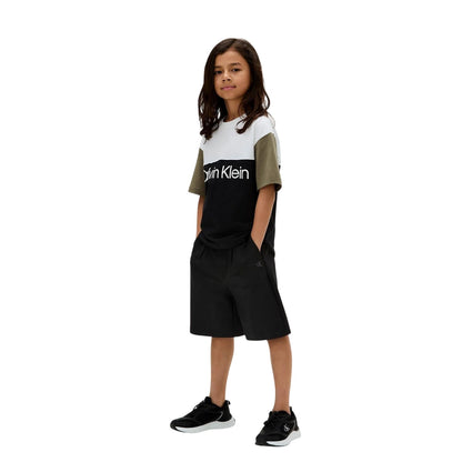 Black-Green-White - Pack Shot - Calvin Klein Childrens-Kids Colour Block T-Shirt