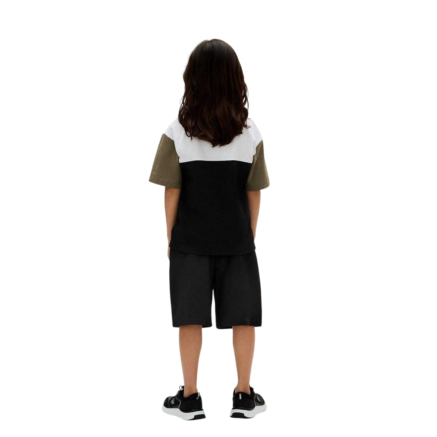 Black-Green-White - Close up - Calvin Klein Childrens-Kids Colour Block T-Shirt