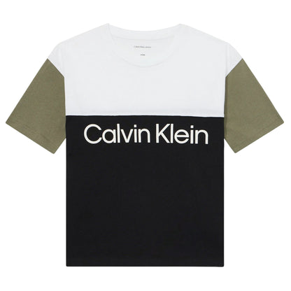Black-Green-White - Front - Calvin Klein Childrens-Kids Colour Block T-Shirt