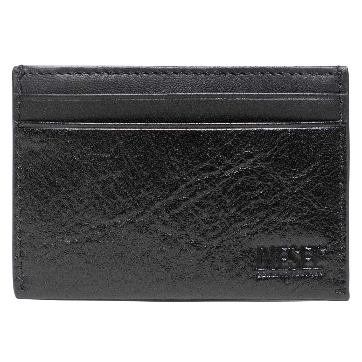 Black - Back - Diesel Easy 3D Logo Leather Card Holder