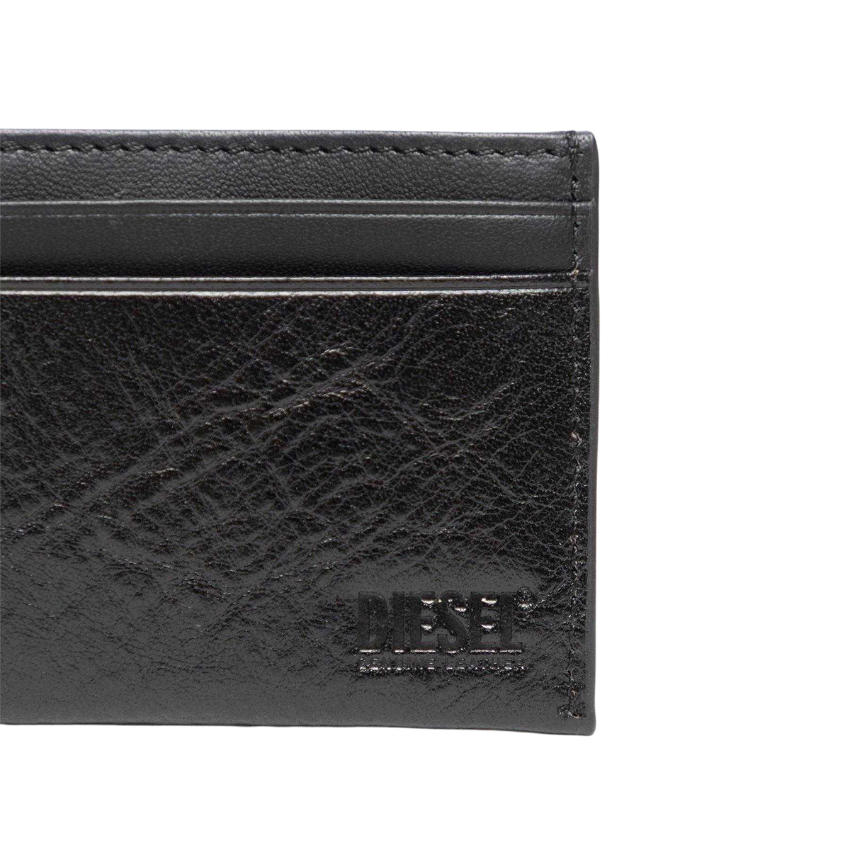 Black - Side - Diesel Easy 3D Logo Leather Card Holder