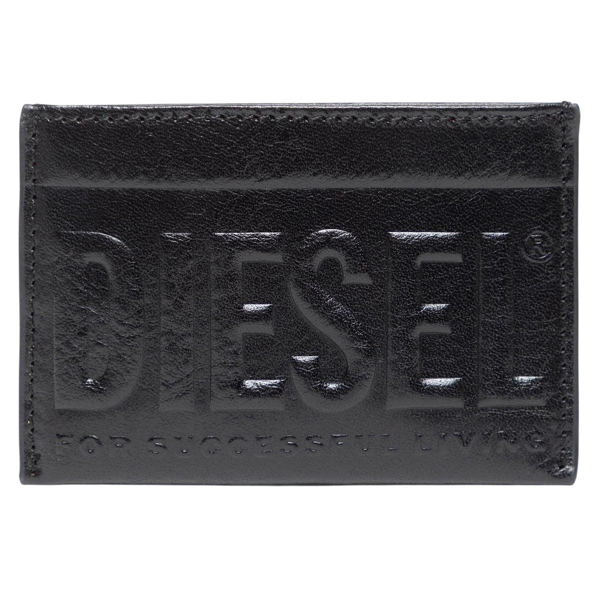 Black - Front - Diesel Easy 3D Logo Leather Card Holder