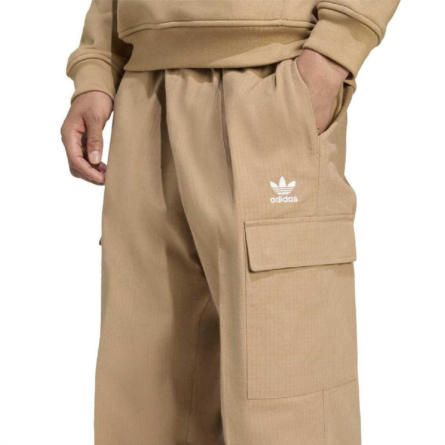 Brown - Side - Adidas Mens Trefoil Essentials Cargo Trousers