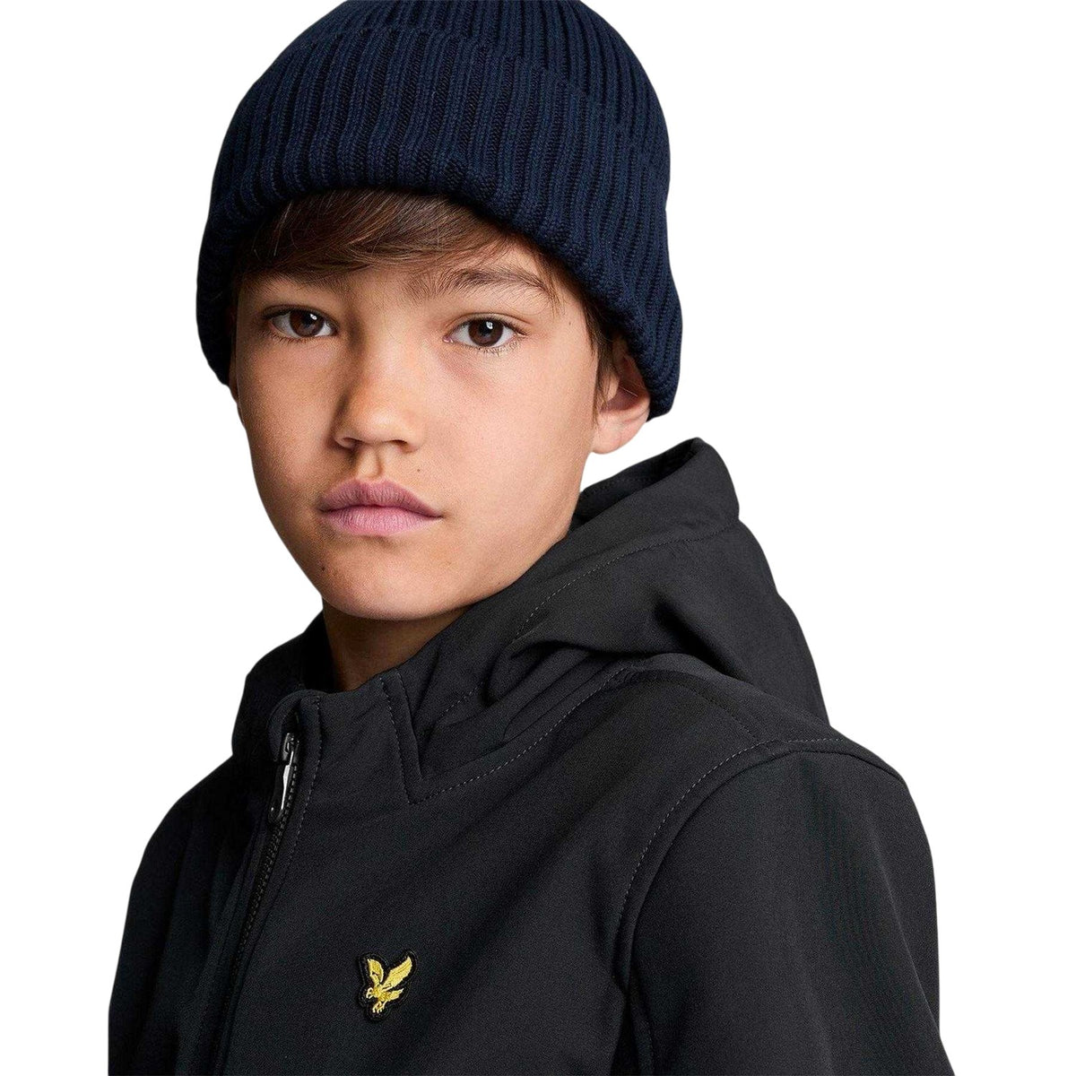 Black - Side - Lyle & Scott Boys Embroidered Logo Softshell Regular Long-Sleeved Soft Shell Jacket