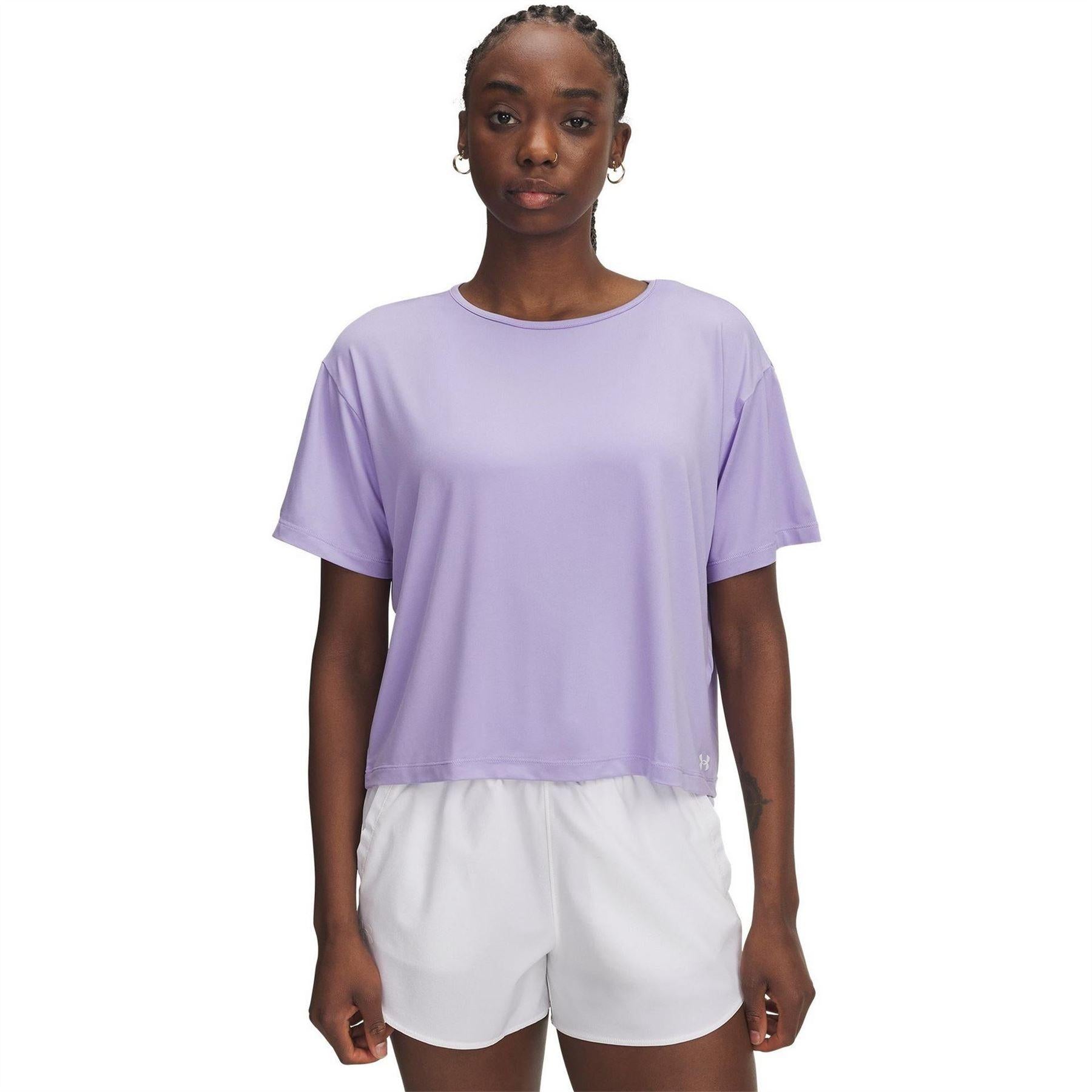 Purple - Side - Under Armour Womens-Ladies Motion Cropped Top