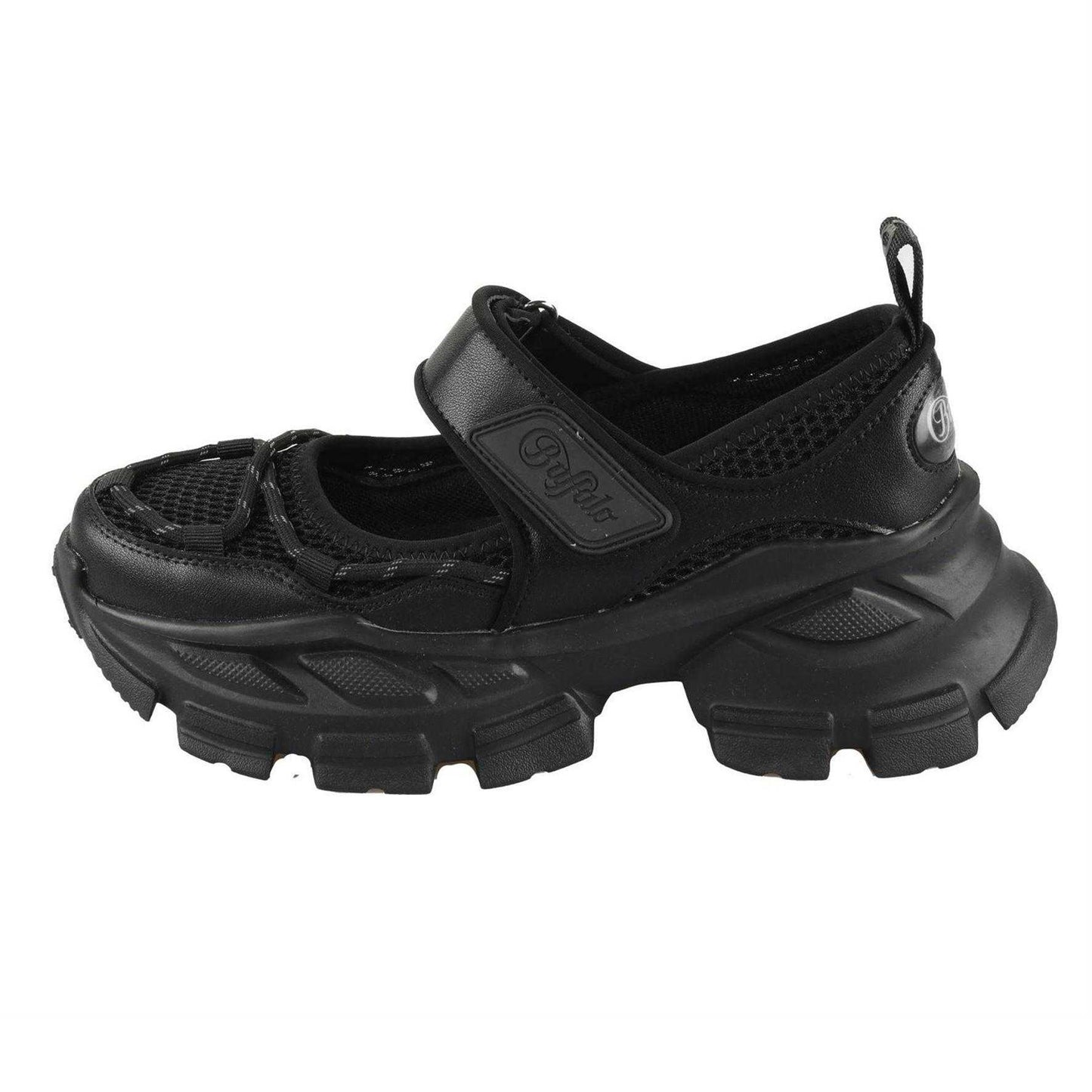 Black - Back - Buffalo Womens-Ladies Saturn Ballerina Chunky Flat Pumps