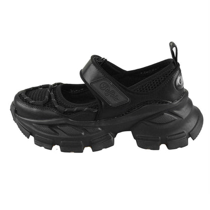 Black - Back - Buffalo Womens-Ladies Saturn Ballerina Chunky Flat Pumps