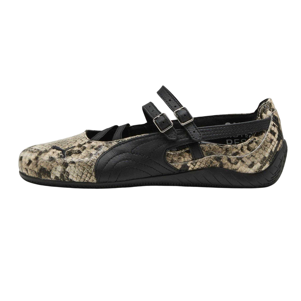 Puma Black - Side - Puma Womens-Ladies Speedcat Snake Print Leather Ballet Shoes
