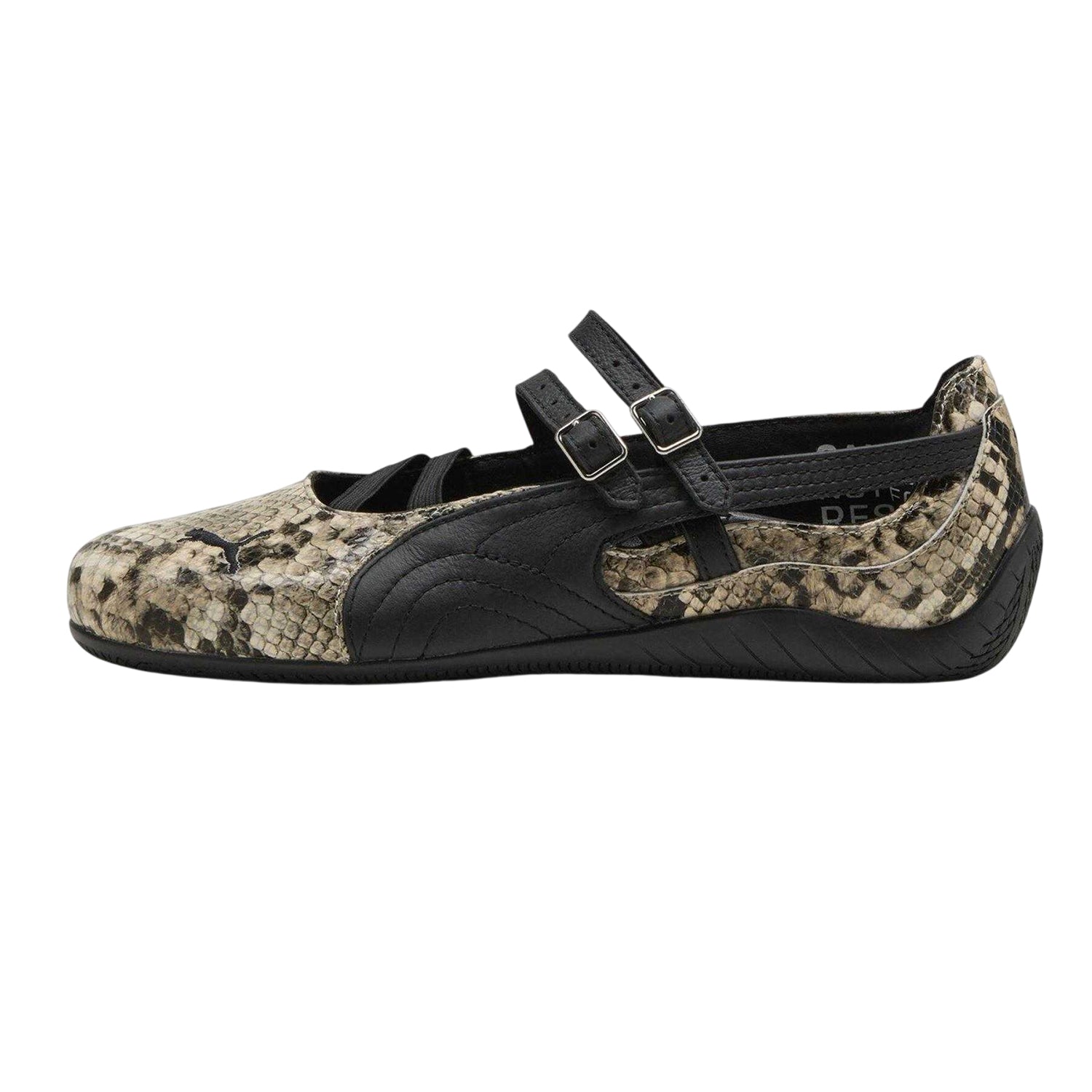 Puma Black - Side - Puma Womens-Ladies Speedcat Snake Print Leather Ballet Shoes