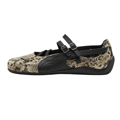 Puma Black - Side - Puma Womens-Ladies Speedcat Snake Print Leather Ballet Shoes