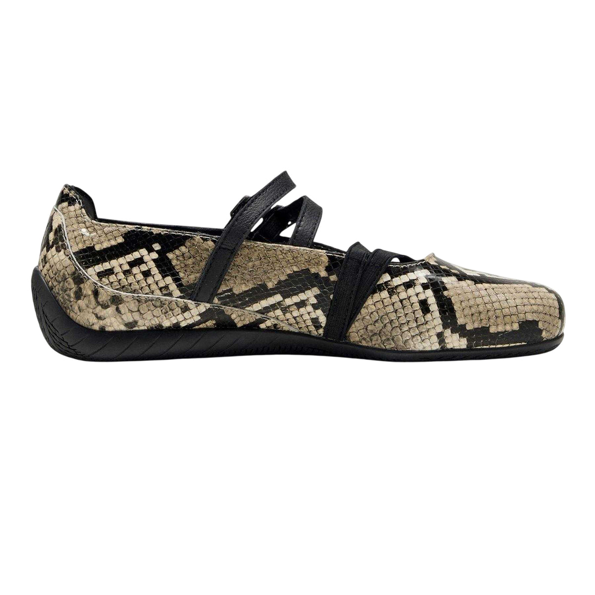 Puma Black - Front - Puma Womens-Ladies Speedcat Snake Print Leather Ballet Shoes