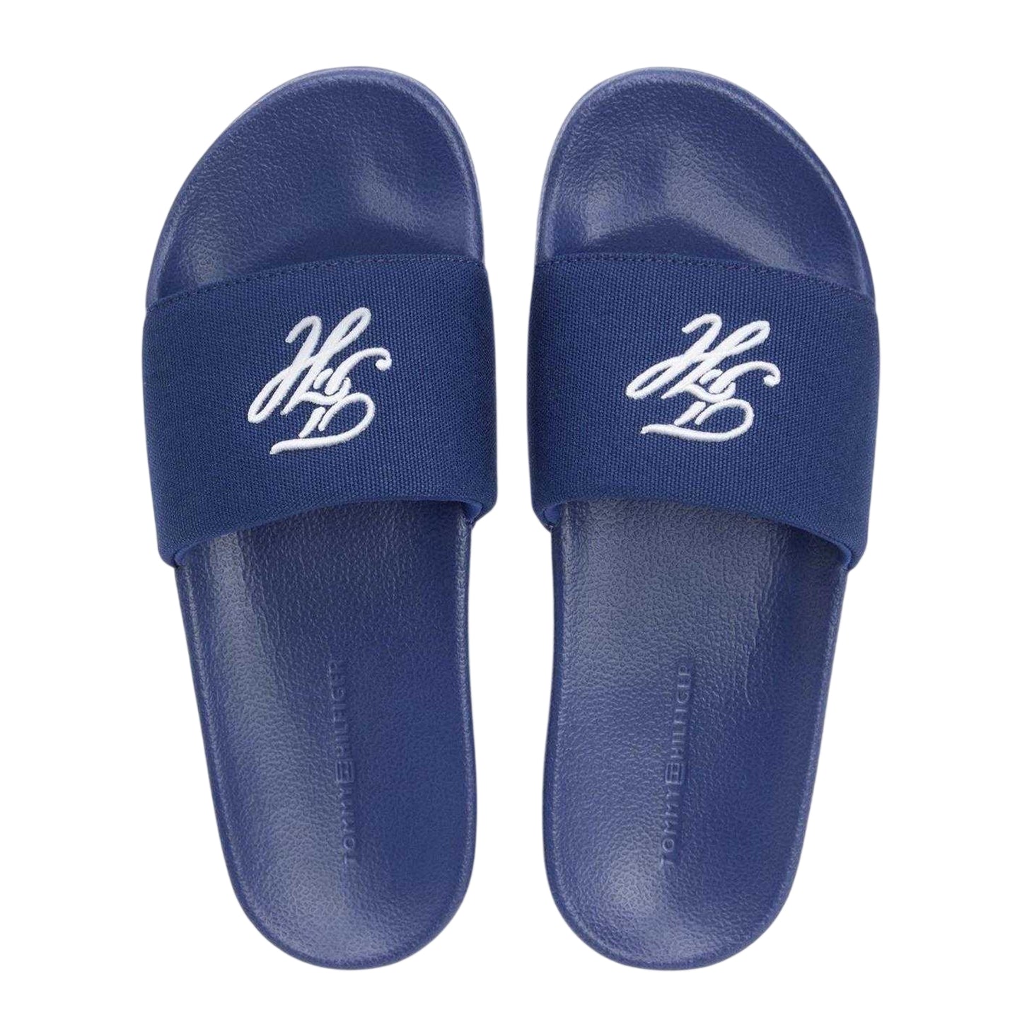 Navy - Side - Tommy Hilfiger Womens-Ladies Script Flat Sliders