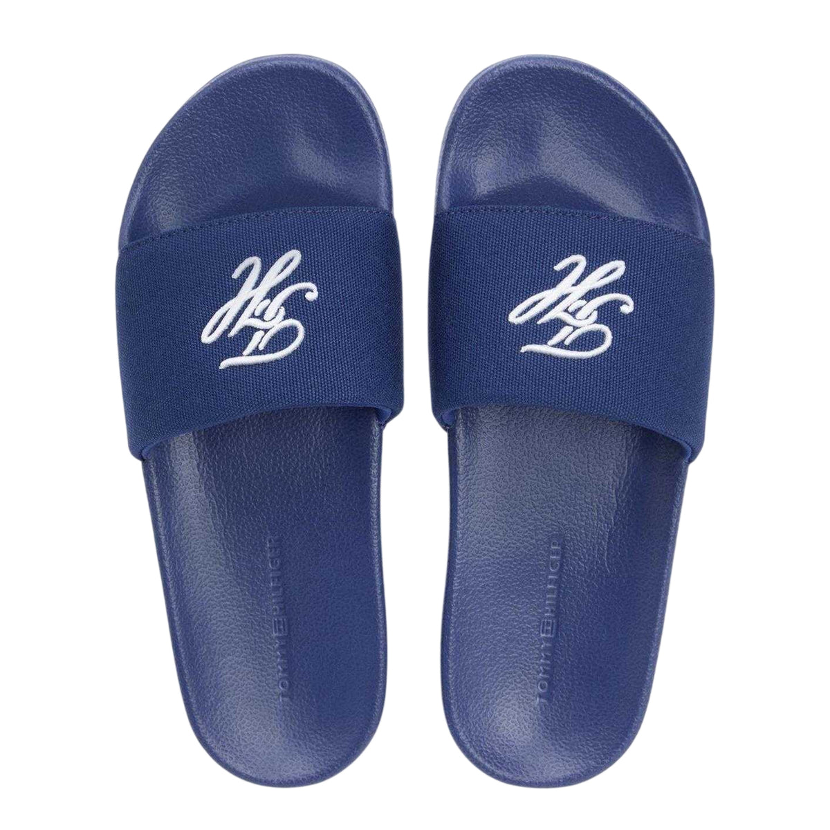 Navy - Side - Tommy Hilfiger Womens-Ladies Script Flat Sliders