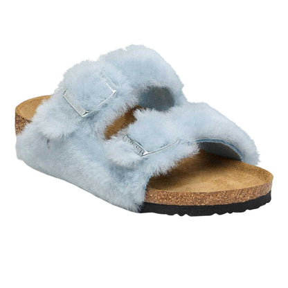 Blue - Side - Birkenstock Childrens-Kids Arizona Open Toe Flat Sandals