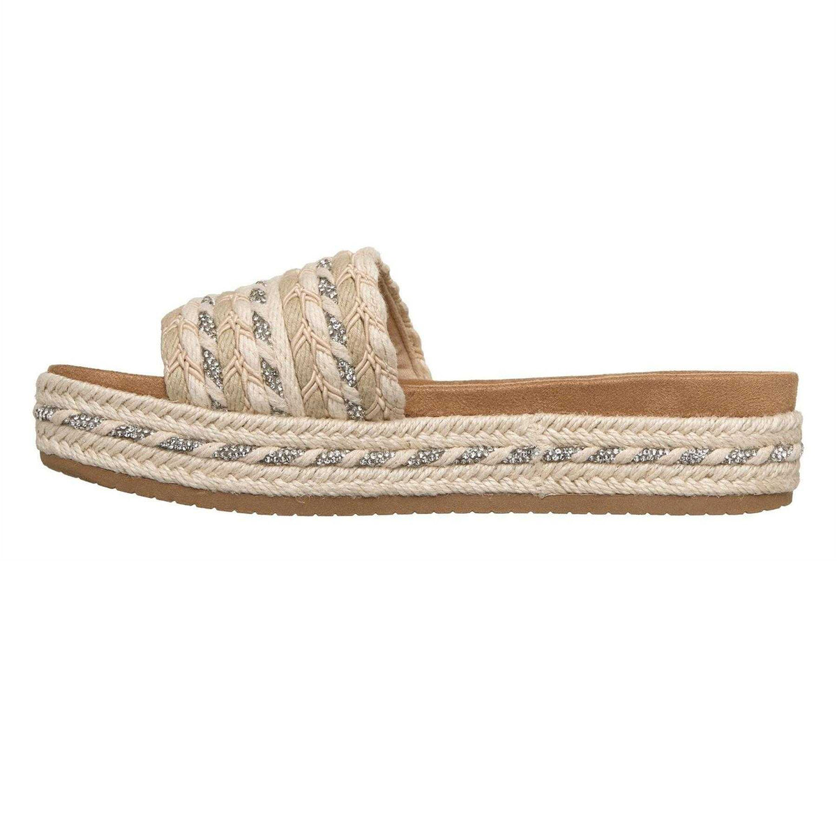 Natural - Side - Skechers Womens-Ladies Misty Embellished Platform Slides