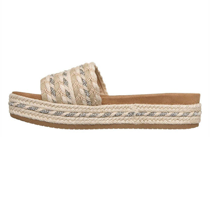 Natural - Side - Skechers Womens-Ladies Misty Embellished Platform Slides
